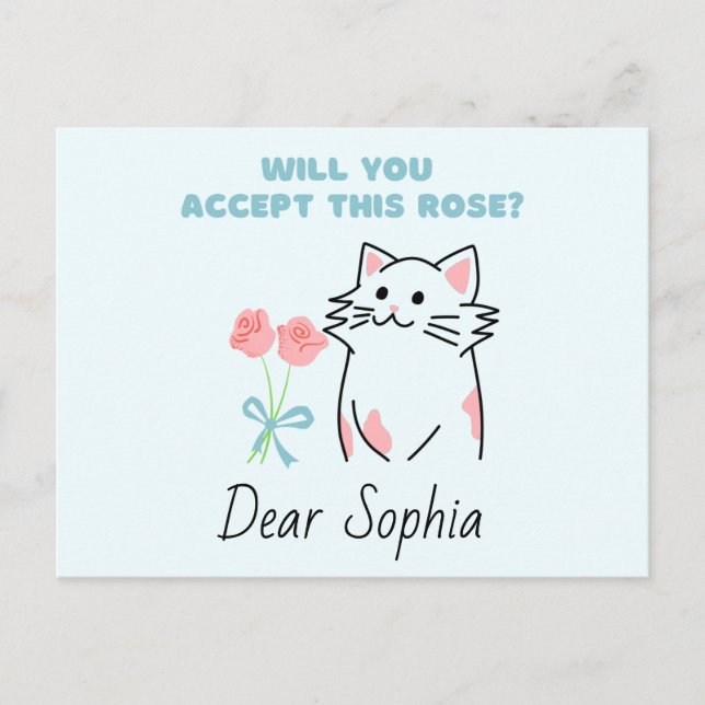 Postal Gato y Rosa Adorable (Anverso)