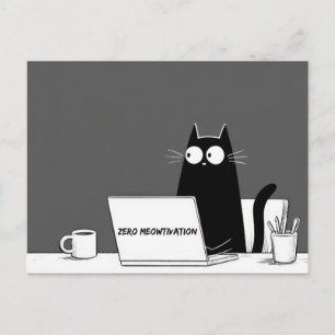 Postal Gato Zero Motivación – Divertido Cartoon de Trabaj