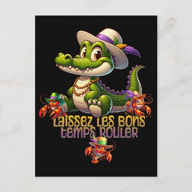 Postal Gator Fiesta Mardi Gras y Crawdads (Anverso)
