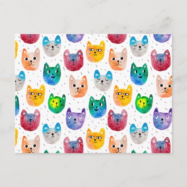 Postal Gatos acuarelas y amigos (Anverso)