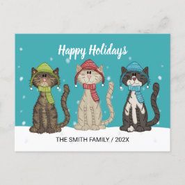 Postal Gatos adorables de invierno Navidades Navidad