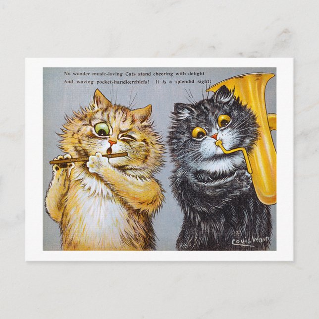 Postal Gatos amantes de la música, Louis Wain (Anverso)