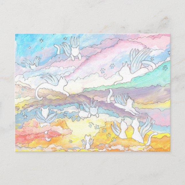 Postal Gatos ángeles en el cielo, compasión, pérdida de m (Anverso)