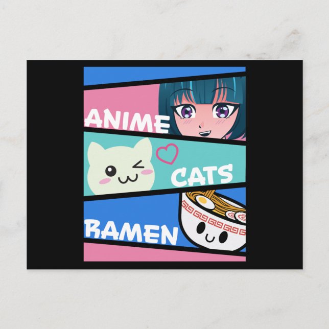 Postal Gatos Anime Ramen Manga Cosplay Japón Regalo Kawai (Anverso)