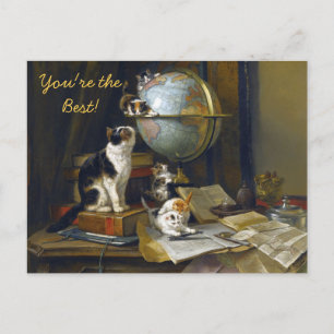 Postal Gatos Antiguos Gatitos Globo Mundial Eres el Mejor