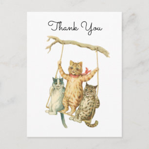 Postal Gatos Aquarela Vintage en Columpio Gracias