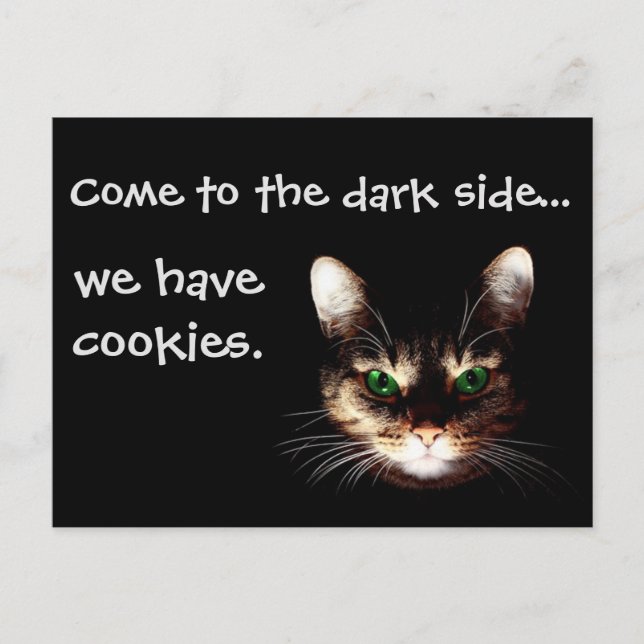 Postal Gatos Badass - "El lado oscuro tiene cookies" (Anverso)