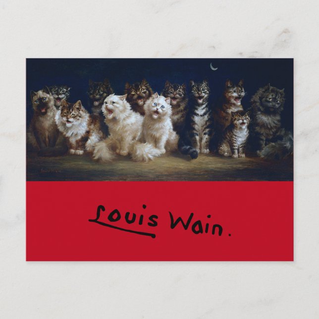 Postal Gatos Cantando Navidades villancicos, Louis Wain (Anverso)