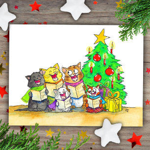 Postal Gatos cantando villancicos 