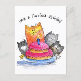 Postal Gatos Caprichosos con Torta de Cumpleaños
