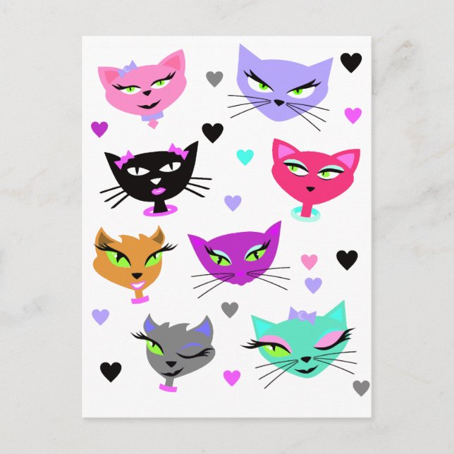 Postal Gatos coloridos (Anverso)
