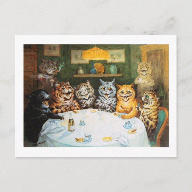 Postal Gatos con Cigarros y Brandy, Louis Wain (Anverso)