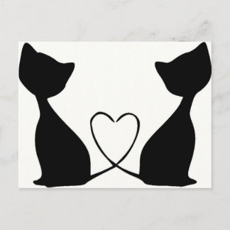 Postal Gatos con corazón, negro y blanco