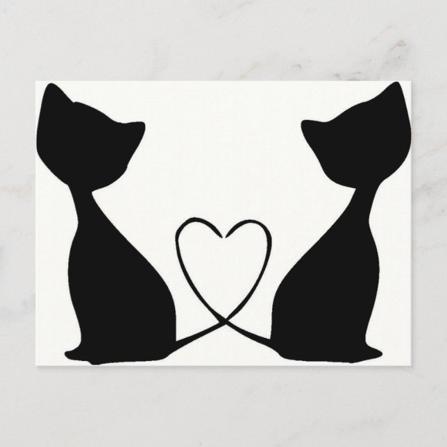 Postal Gatos con corazón, negro y blanco (Anverso)