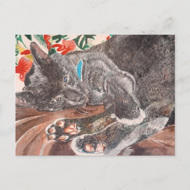 Postal Gatos cortos del gato azul ruso gatos grises Inglé (Anverso)
