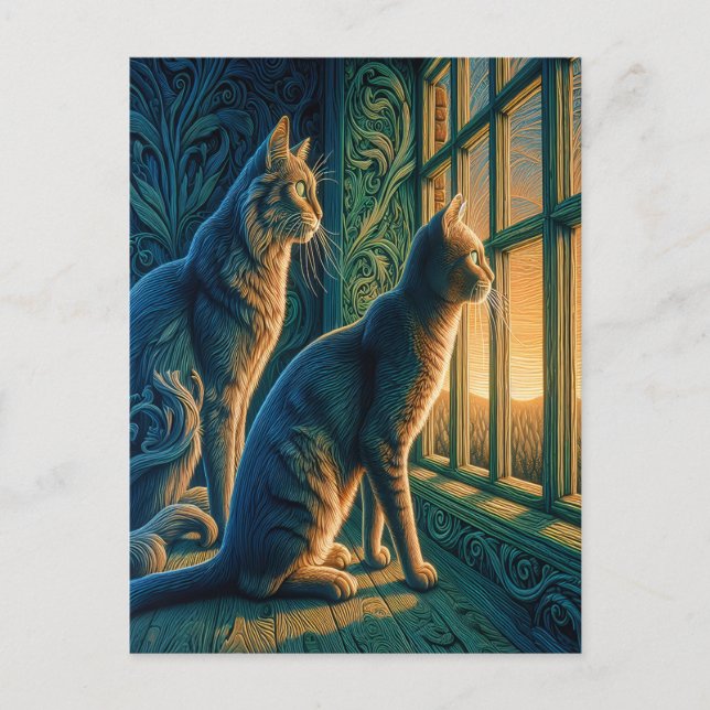 Postal Gatos curiosos por la ventana (Anverso)