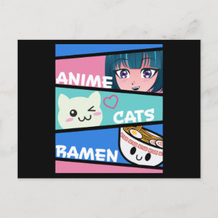 Postal Gatos de Anime Ramen Manga Cosplay Japón Kawaii Re