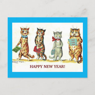 Postal Gatos de Año Nuevo cantan Auld Lang Syne, cuentapr