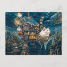 Gatos de castillo volador Steampunk noche