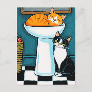 Postal Gatos de cola y tabaco en el Ilustracion rosado de