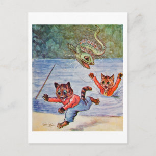 Postal Gatos de dibujos animados de Louis Wain y los pece