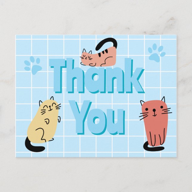 Postal Gatos de garabatos azules Gracias  (Anverso)