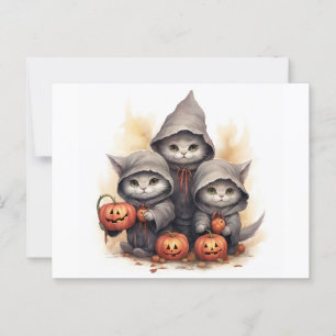 Postal Gatos de Halloween cortos en enredaderas con calab