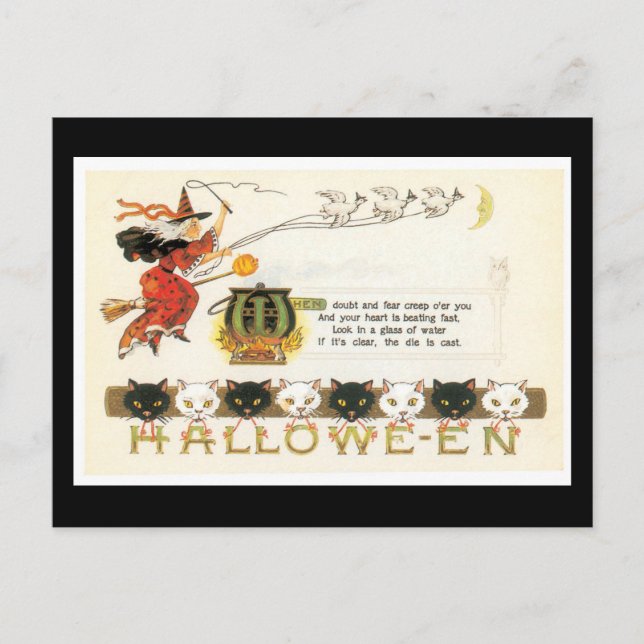 Postal Gatos de Halloween y bruja (Anverso)