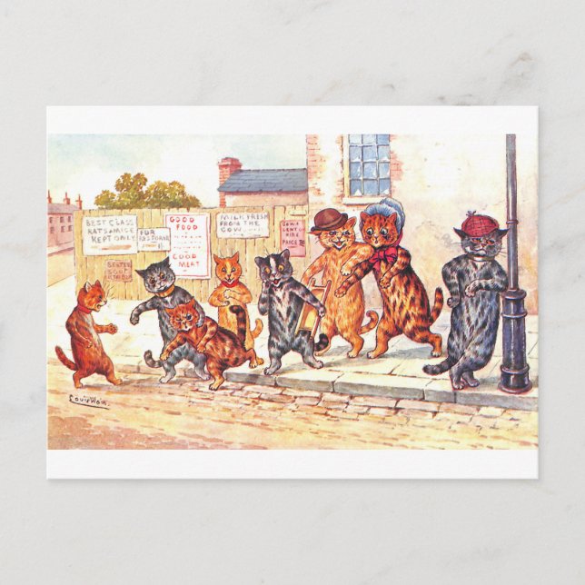 Postal Gatos de la calle por Louis Wain (Anverso)