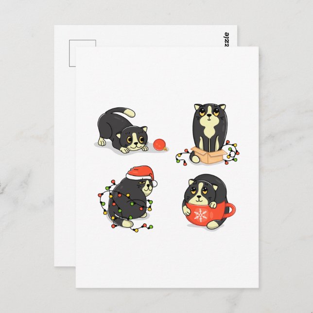 Postal Gatos de Navidades bonitos y divertidos (Anverso / Reverso)