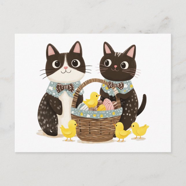 Postal Gatos de Pascua Cesta de Pascua Bebés (Anverso)