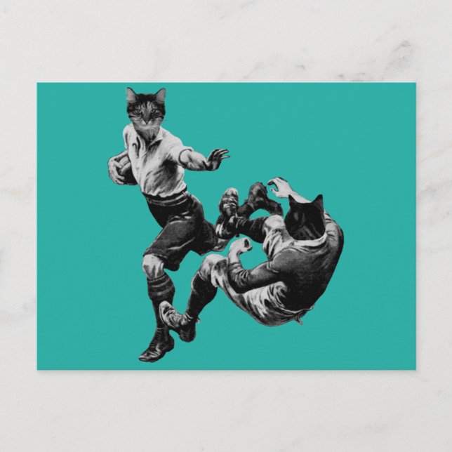 Postal gatos de rugby de época divertida (Anverso)