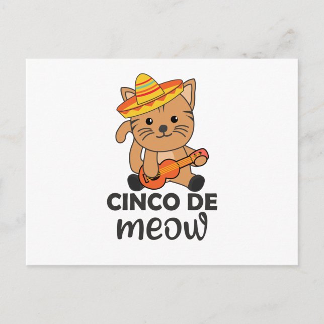 Postal Gatos de Sombrero Mexicanos Cat Cinco De Meow (Anverso)