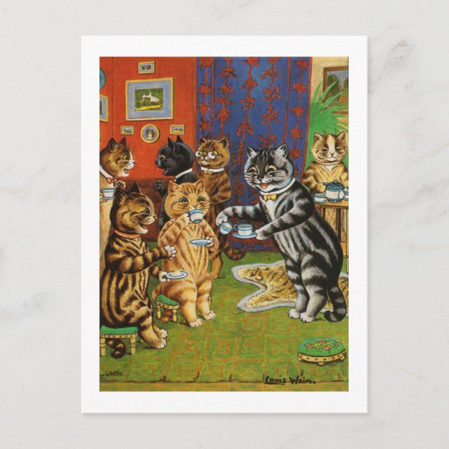 Postal Gatos de té por la tarde, Louis Wain (Anverso)