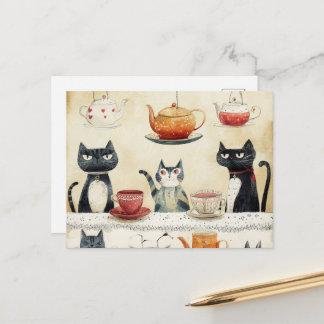 Postal Gatos de Tetera Caprichosos