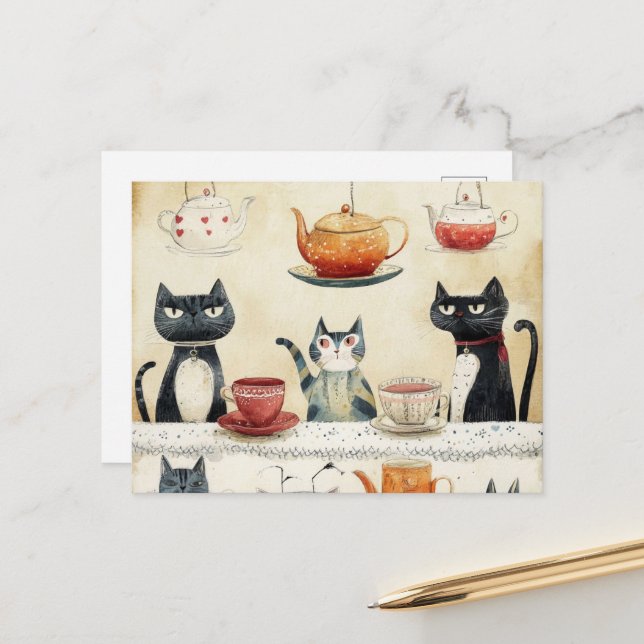 Postal Gatos de Tetera Caprichosos (Anverso/Reverso In Situ)