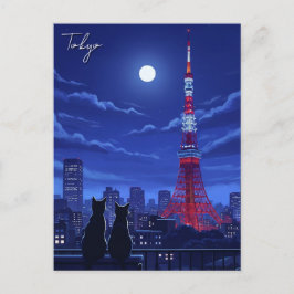 Postal Gatos de Tokio de noche