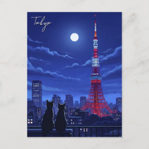 Postal Gatos de Tokio de noche