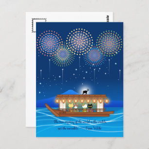 Postal Gatos deslumbrando en fuegos artificiales a bordo