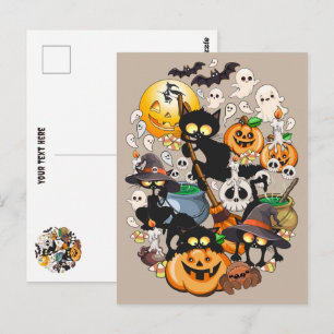 Postal Gatos divertidos de Halloween en una fiesta