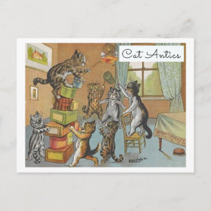 Postal Gatos divertidos de Louis Wain en dibujos animados