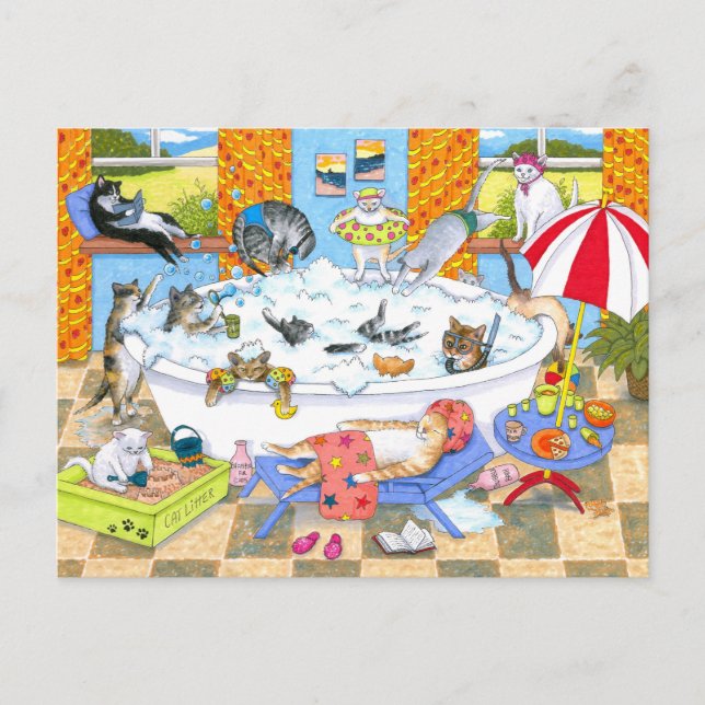 Postal Gatos divertidos en la Bath 601 (Anverso)