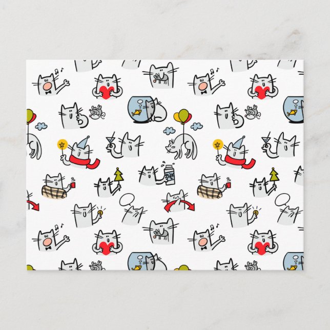 Postal Gatos divertidos, leche y magia. (Anverso)