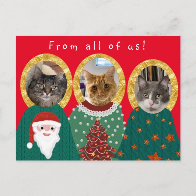 Postal Gatos divertidos Navidades feos personalizados sué (Anverso)