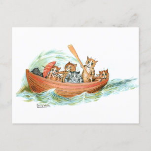 Postal Gatos en barco de fila