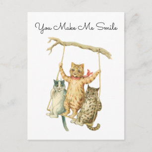 Postal Gatos en columpio al estilo acuarela vintage me ha