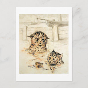 Postal Gatos en el agua, Louis Wain
