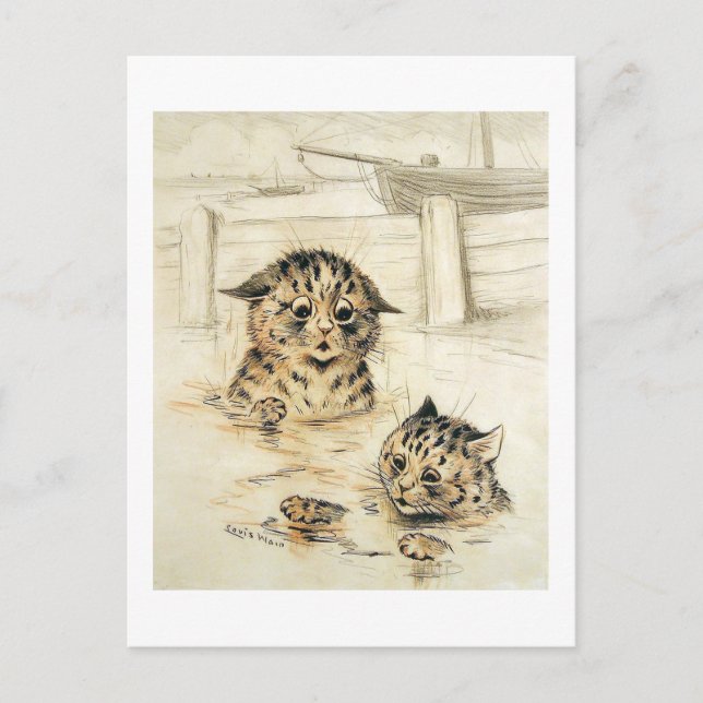 Postal Gatos en el agua, Louis Wain (Anverso)