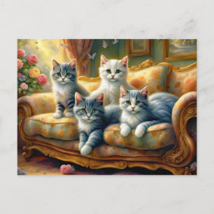 Postal Gatos en el sofá - escenas lindas con aspecto vint