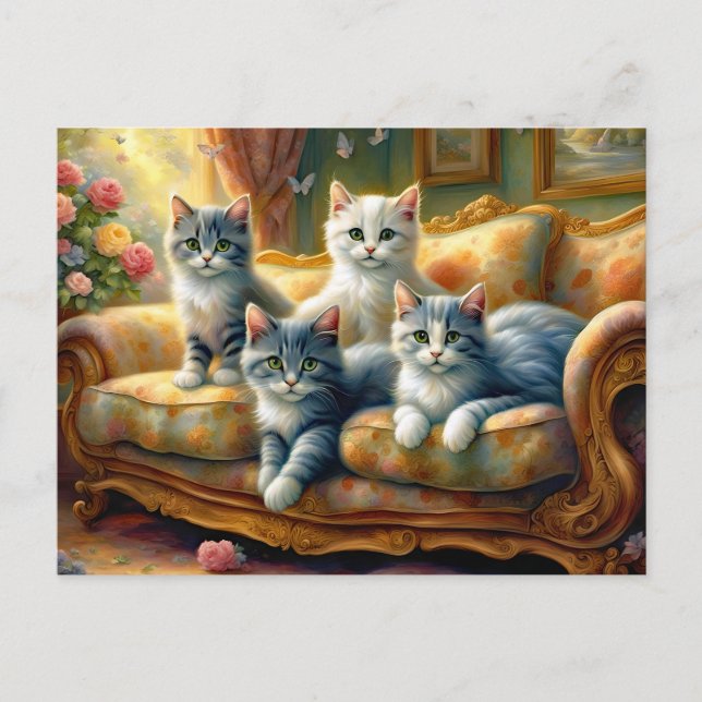 Postal Gatos en el sofá - escenas lindas con aspecto vint (Anverso)